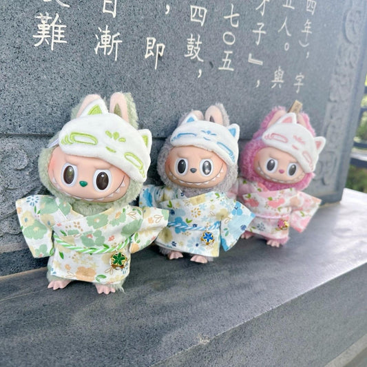 【Doll Outfit】Cute and fresh-style kimono for 17cm Labubu  Generation 1, 2, and 3 figures – perfect for everyday doll styling.